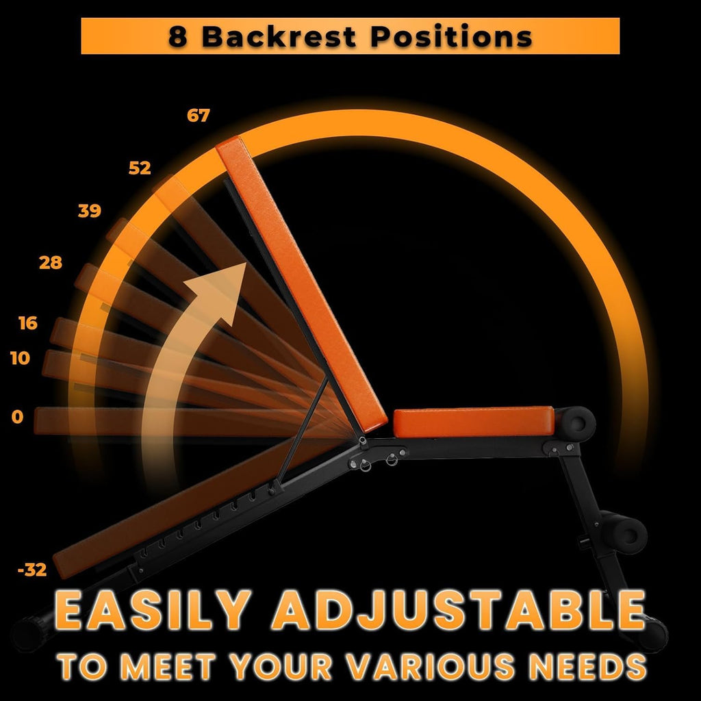 Ergonomisk stol med justerbar ryglæn, der viser 8 positioner på en sort baggrund