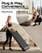 fitvect c1 treamill, flat wallking pad, easy storage under sofa