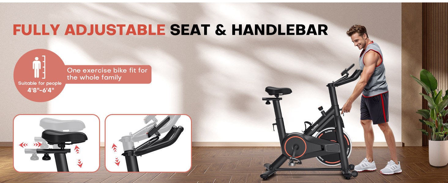 Person, der bruger en motionscykel med justerbart sadel og styr, indendørs.