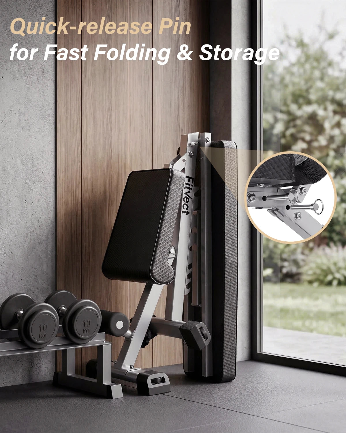 Fitvect onyx weight  bench with quick-release pin, 5-second easy folding 